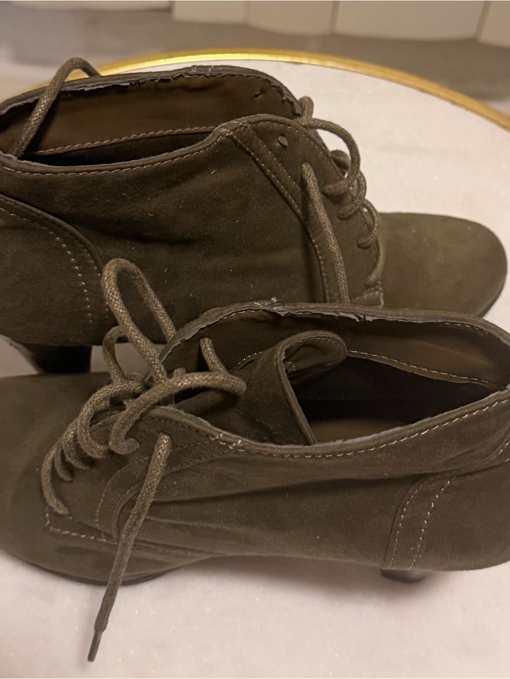 Women’s Olive Suede Lace-Up Booties